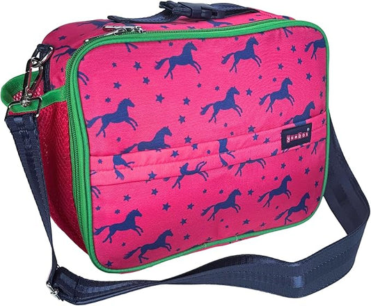 Yumbox Kids Lunch Bag, Holds Lunch Box and Water Bottle, 3 Ways to Carry, Zip Closure, Inside Zipper Netting, Wipe Clean Fabric with EVA lining for extra insulation (Horse Lunch Box)