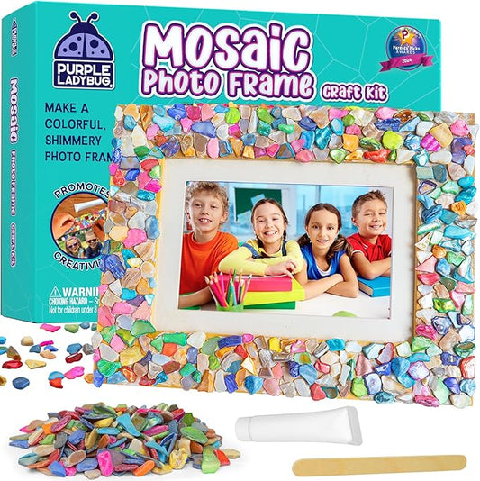 PURPLE LADYBUG DIY Mosaic Photo Frame Craft Kit - Summer Activities for Kids & Teens, Arts & Crafts for Girls 8-12, Birthday Gift for Girls, Fun Craft for Kids Ages 6-12