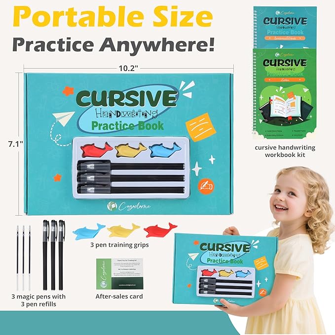 Grooved Cursive Handwriting Workbook for Kids-Reusable Magic Practice Book with Disappearing Ink, Cursive calligraphy Kit, Cursive Copybook for Kids Ages 5-12, Handwriting Without Tears Teens