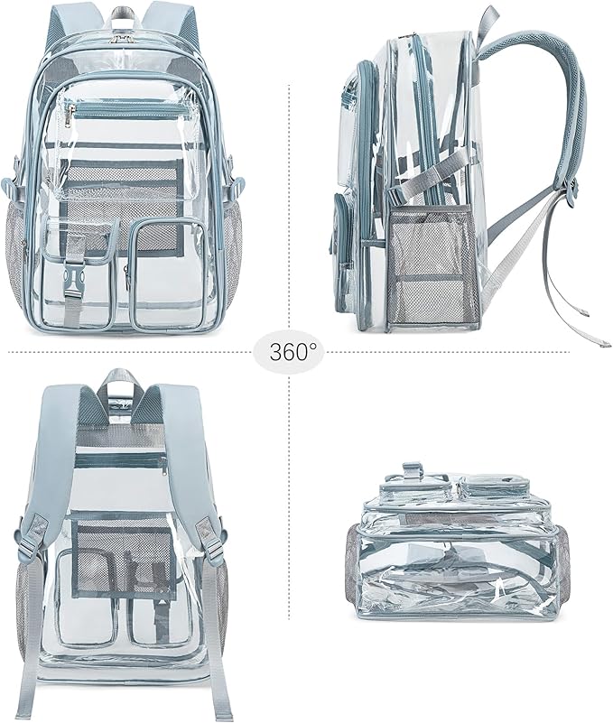 abshoo Large Clear Backpack For Girls Women Heavy Duty Clear Bookbag for School Transparent Backpack (Baby Blue)