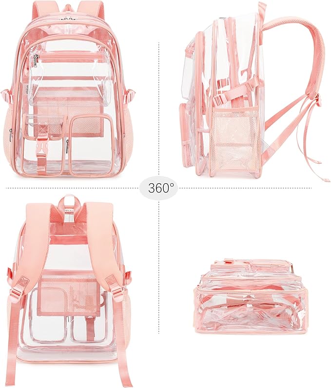 abshoo Large Clear Backpack For Girls Women School Bookbag Heavy Duty Transparent Backpacks (Baby Pink)