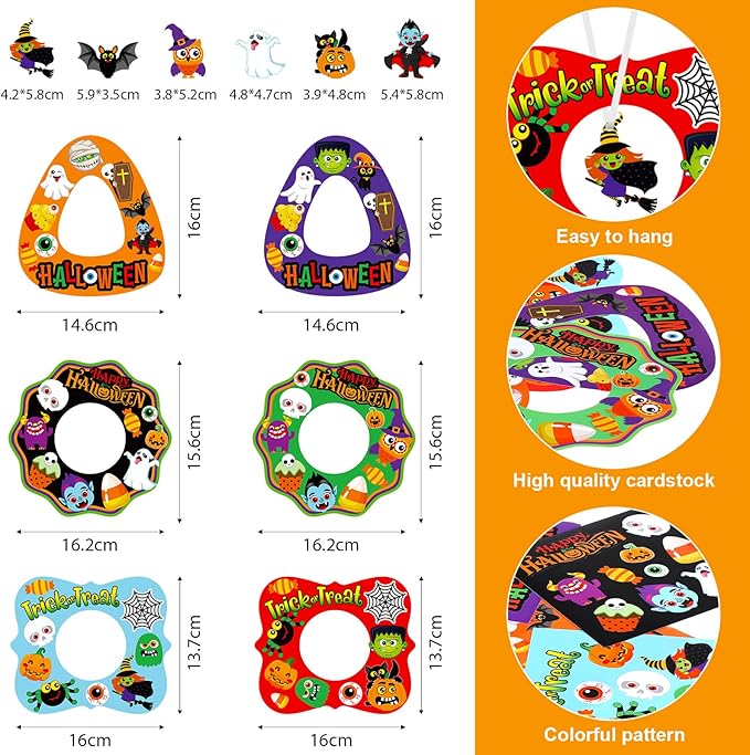 24 Sets Halloween Crafts and Arts for Kids Ages 4-8 Halloween Wreath Ornaments Craft Kits for Decorations Wreath Signs with Ghost Owl Witch Bats for Kids Art Gift Favors Trick or Treat Front Door