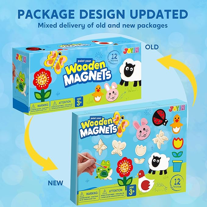 JOYIN 12 Wooden Magnet Creativity Arts & Crafts Painting Kit for Kids, Decorate Your Own Painting Gift for Halloween Crafts, Birthday Parties and Family Crafts, Party Favors for Boys Girls