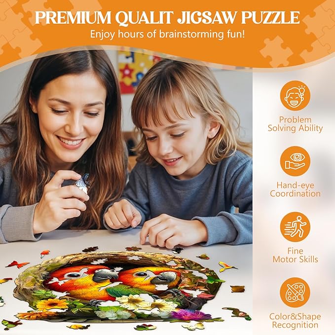Wooden Puzzles for Adults, Wooden Jigsaw Puzzles for Adults Kids, Naughty Parrot-1 Unique Shaped Wood Puzzles Adult, Creative Birthday Gifts for Friends Family Game (8.5 * 8.0in 100pcs)