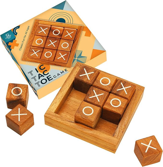 BSIRI Tic Tac Toe for Kids and Adults Coffee Table Living Room Decor and Desk Decor Family Games Night Classic Board Games Wood Rustic for Families Size 4 Inch