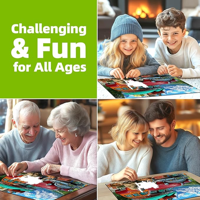 Vintage Car Puzzles for Adults 500 Piece Travel Adventure Jigsaw Puzzle Mountain Scene Large Piece Puzzles for Seniors Family Challenging Puzzle with Letters on Back Perfect for Game Night (23"X15")