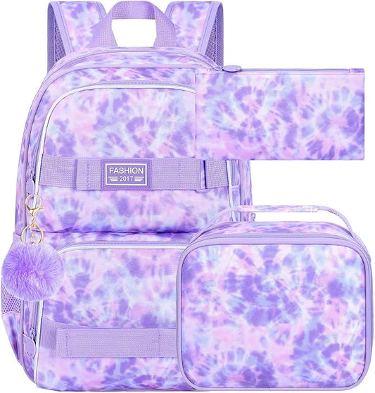 UFNDC Backpack for Girls, 17.5" Water Resistant Cat Galaxy Tie-Dye School Backpacks, Teens Bookbag for Women College Middle