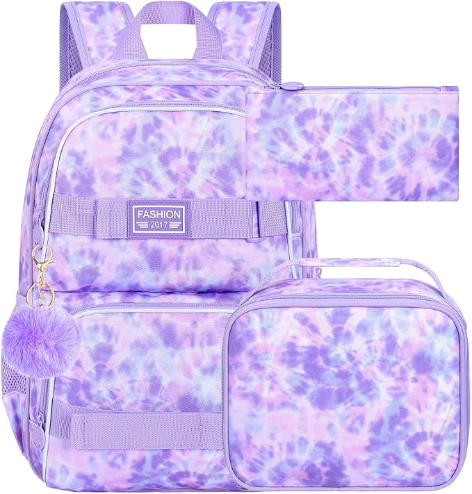 UFNDC Backpack for Girls, 17.5" Water Resistant Cat Galaxy Tie-Dye School Backpacks, Teens Bookbag for Women College Middle