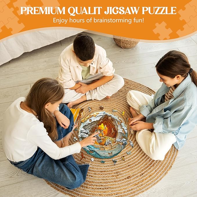 Wooden Puzzles for Adults, Wooden Jigsaw Puzzles for Adults Kids, 3D Vision Effect-3D Tiger Unique Shaped Wood Puzzles Adult, Creative Birthday Gifts for Friends Family Game (8.5 * 8.5in 100pcs)