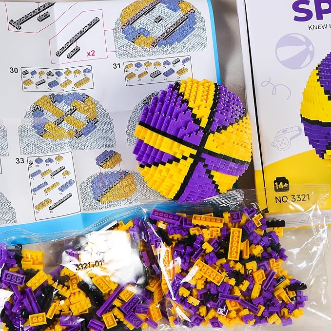 Basketball Building Blocks Set, 800 Pieces Adult Challenging STEM Purple and Yellow Building Blocks Decoration, Mini 3D Educational Toy, Realistic Basketball Model for Kids(800Pcs)