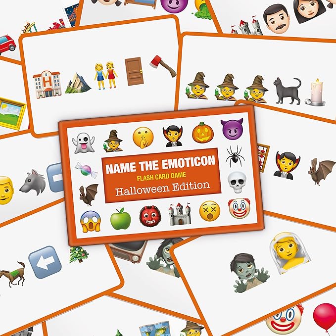 Bubblegum Stuff Name The Emoticon Game - Halloween Edition - Guess Halloween Item Funny Emoji Flash Card Board Game - Fun Memory Game - Suitable for Family, Kids, Teenagers & Adults