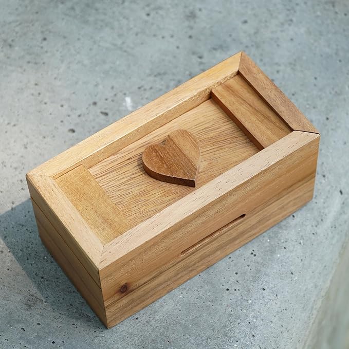 BSIRI Secret Heart Box- Secret Box Brain Teaser Wooden Puzzle Boxes with Hidden Compartments. Ideal Mystery Box, Money Box, Jewelry Box, 3D Puzzle Lock Box, Gift Card, and Money Puzzle Box