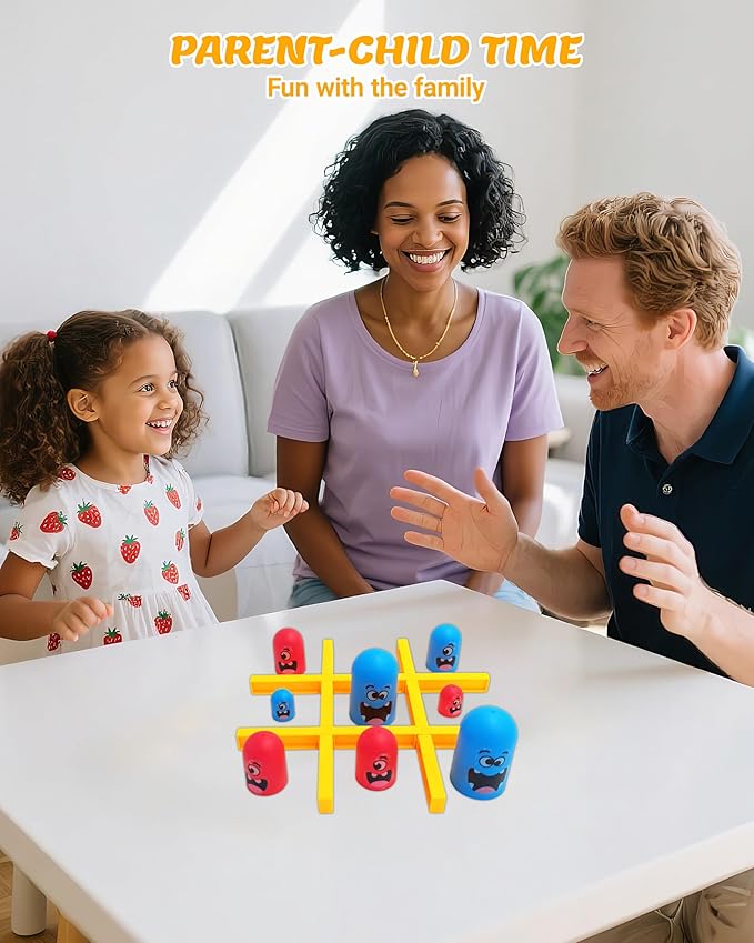 Tic Tac Toe Game, Strategy Board Game for Kids & Adults, 3 Sizes of Nesting Pieces, Gobble & Move Modes, Portable 2-Player Family Game Set