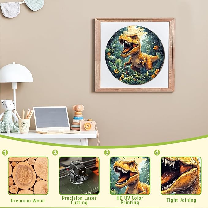 Wooden Puzzles for Kids Ages 4-6, Dinosaur 50 Pieces Kids Puzzle, Children Birthday Easter Puzzle Gift Idea, Educational Puzzles Toys for Boys and Girls (11.4 * 11.4in)