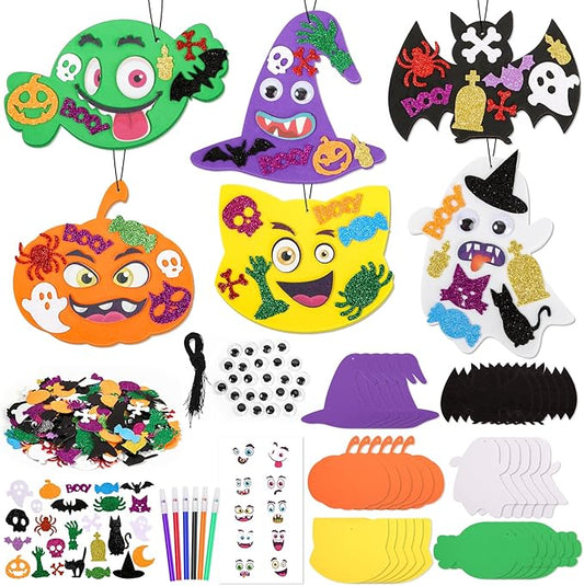 Letapapa 36 Sets Halloween Crafts for Kids 4-8, Art and Crafts Halloween Party Favors, Foam Craft Kits with Pumpkin Cat Ghost for Kids DIY,Art Projects for Classroom Activities Halloween Decorations