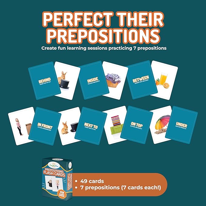 49 Preposition Vocabulary Builder Flash Cards Vol 1 Includes 7 Picture Card Prepositions with 5 Sequencing Learning Games for Kids, Parents, Teachers, ESL, Speech Therapy, Autism, ABA and Homeschool