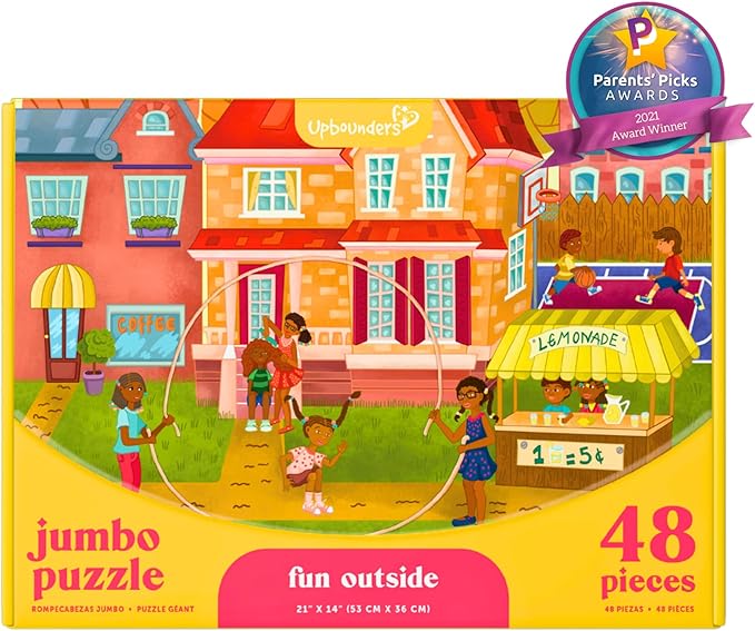 Upbounders® Fun Outside 48-Piece Puzzle for Kids Ages 4 5 6 7 8 | Jumbo Jigsaw Puzzle with Large Pieces & Storage Box | Preschool Puzzle Featuring Black Brown Children at Play