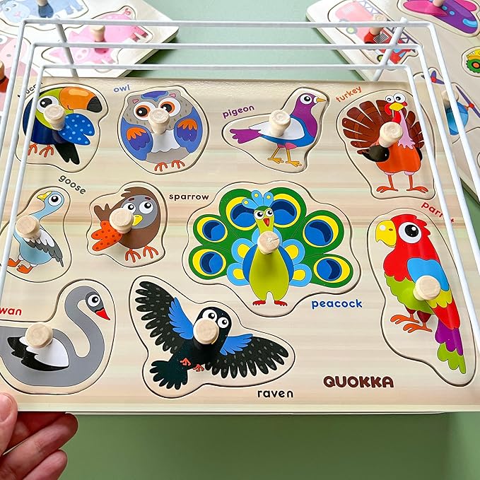 QUOKKA Wooden Puzzles for Toddlers 1-3 - 6XSET Toddler Puzzles Ages 2-4 with Rack - Learning Alphabet - Numbers - Animals Montessori Toy for Kids 3-5 - Wood Games Gift for Boys and Girls