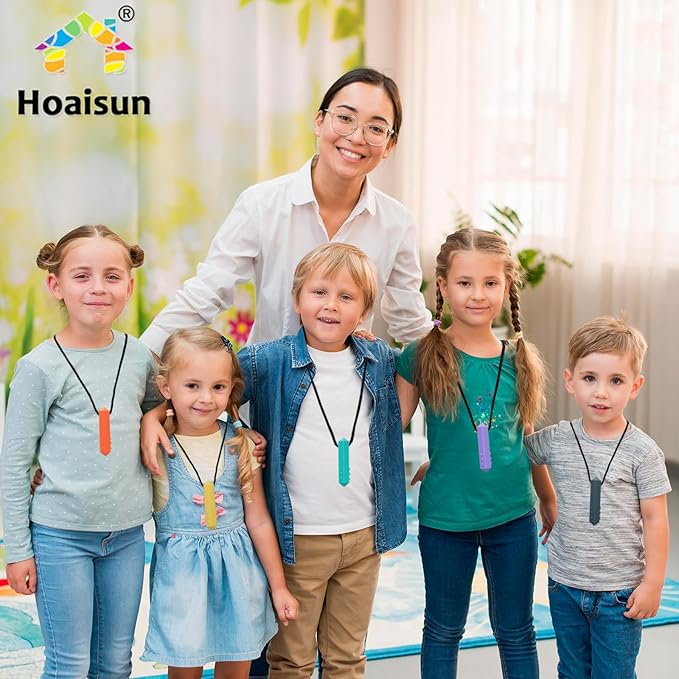 Chew Necklaces for Sensory Kids, 8 Pack Chewy Necklace Sensory Toys for Kids with Autism, ADHD, SPD, Biting, Silicone Teething Necklace Oral Chew Toys for Adults Reduce Chewing Anxiety Fidget