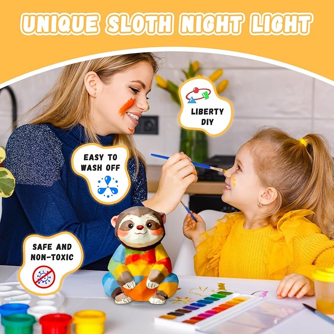 Paint Your Own Sloth Lamp Kit, Art Supplies Arts and Crafts for Kids Ages 8-12, DIY 3D Sloth Night-Light, Creativity Painting Kit Toy for Girl Boy Teen, Birthday Gift for Daughter Son