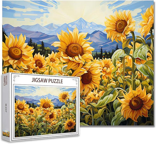 Sunflowers Scenery Jigsaw Puzzle 1000 Pieces Puzzles for Adults, Blossom Flowers Jigsaw Puzzles for Challenging Family Activity Games DIY Puzzle for Home Wall Decor Gifts - 20 x 27 Inches