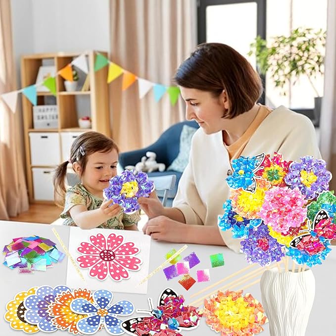 Poke in Fun Art Flower Bouquet Craft Kits for Kids,with 10 Flowers & 2 Butterflies,Arts and Crafts,Mess-Free Craft,DIY Art Activity Birthday Christmas Gifts Ideas for Girls & Boys Ages 4-10+