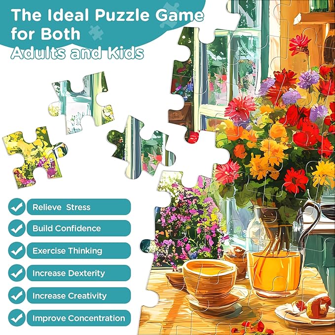 500 Piece Puzzle for Adults, Cozy Kitchen and Garden View Jigsaw Puzzle, Colorful Puzzles with Flowers, Sunshine and Dog, Relaxing Gifts for Adults, Seniors and Kids, Finished Size 20.5”x 15”