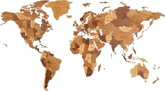 EWA Eco-Wood-Art - Wooden Puzzles for Interior and Design - World map - Souvenir, Gift, Kitchen, Home Decor, Interior (Choco World 126 Pieces)