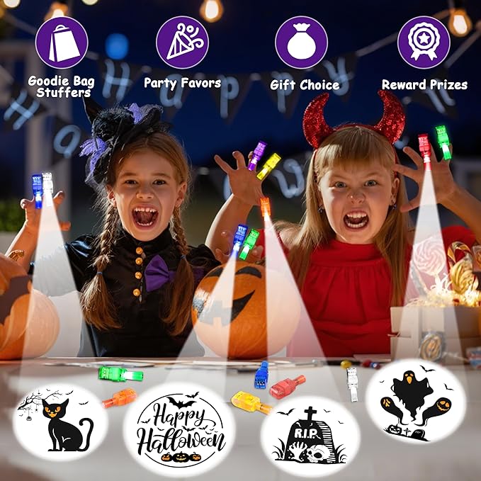 40 PCS Halloween Party Favors for Kids, Bulk Light Up Finger Lights Toys, Halloween Goodie Bag Basket Stuffers Treats Non Candy, Glow in the Dark Trick or Treat Toys, Classroom Prizes Gifts Supplies