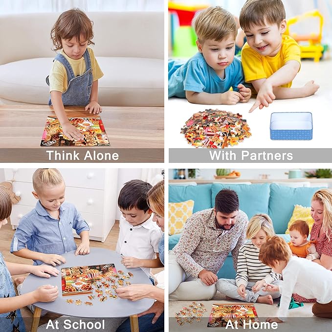 LELEMON Puzzles for Kids Ages 4-6,Hamburger Foods 100 Piece Puzzles for Kids Ages 4-8 in a Metal Box, Educational Jigsaw Puzzles 100 Piece Puzzle Games Puzzle Toys for Girls and Boys