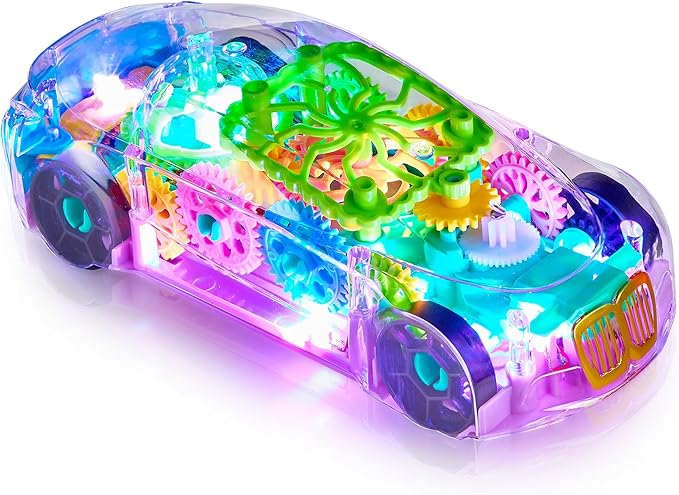 Light-Up Transparent Car Toy, Toys for Autistic Kids Ages 3-5 Sensory Toy for Kids with Autism Special Needs Toys, Bump and Go Toys for Toddlers Music and LED Effects Great Gift Idea