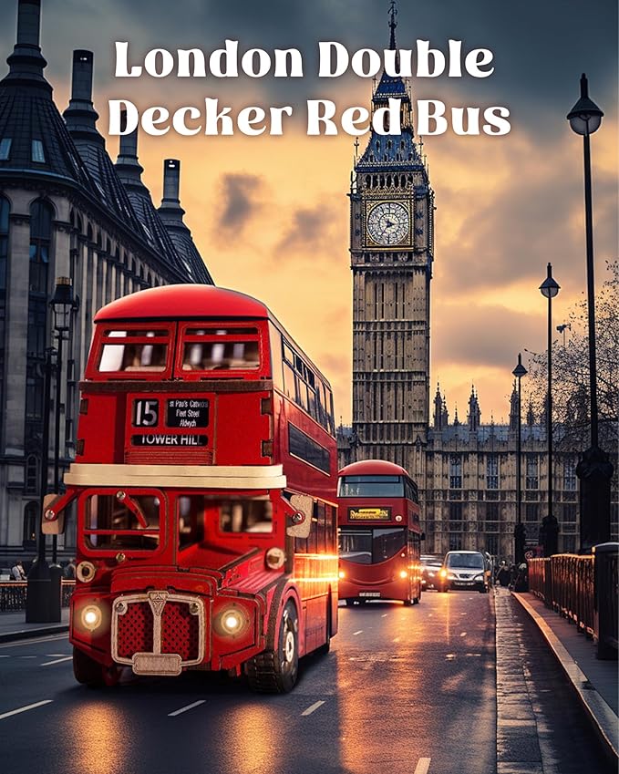 Rolife 3D Wooden Puzzles London Tour Bus 4.4" Wood Model Toy Car to Build Crafts for Adults Collectibles Gifts for Adults
