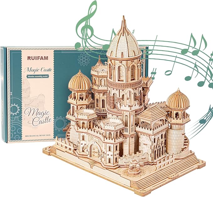 3D Wooden Puzzles DIY Mechanical Wooden Wide Model Kit 1000 Pcs 3D Puzzles for Adults Teens 14+Years Puzzle Enthusiasts Box Clockwork Enchanted Castle