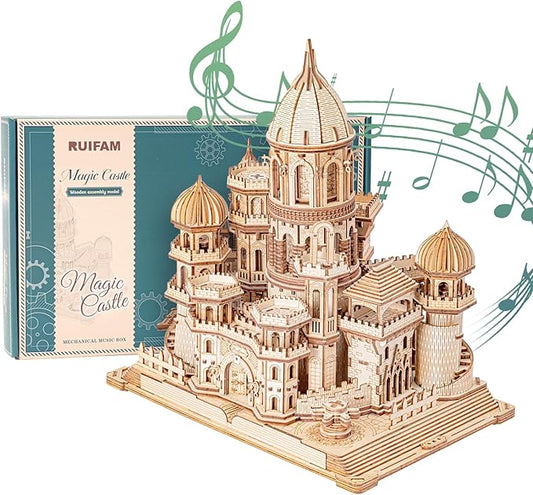 3D Wooden Puzzles DIY Mechanical Wooden Wide Model Kit 1000 Pcs 3D Puzzles for Adults Teens 14+Years Puzzle Enthusiasts Box Clockwork Enchanted Castle
