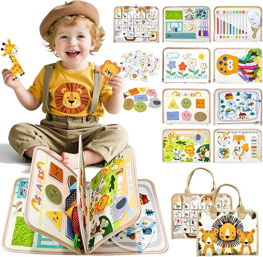 Busy Board Montessori Toys for Toddlers Birthday Gifts, Montessori Busy Book Sensory Board Educational Activity Book for Learning Fine Motor Skills, Airplane Travel Toys for Boy & Girl