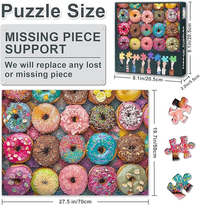 1000 Piece Puzzle for Adults - Colorful Glazed Donuts & Sweet Desserts, Vibrant Jigsaw Puzzle with Artistic Donut Art, Premium Adult Puzzles 1000 Pieces - 27.5x19.7 in