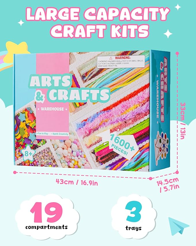 Wowood Arts and Crafts Kit for Kids - Over 1600 Pieces of DIY Craft Supplies! Creative Hobby Fun Activity Toys & Perfect Gifts for Girls and Boys Ages 8-12 to Spark Imagination and Joy(PA002)