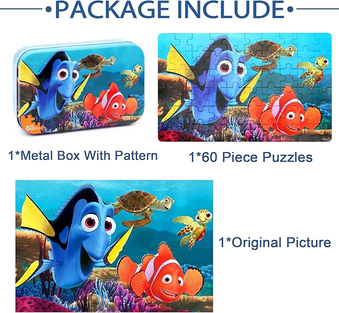 LELEMON Ocean Puzzles for Kids Ages 4-6,Underwater World 60 Piece Puzzles for Kids Ages 4-8,Children Jigsaw Puzzles in a Metal Box,Educational Learning Puzzle Toys for Girls and Boys