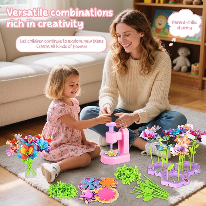 Flower Machine Fabric Flower Bouquets Craft Kit, DIY Arts and Crafts for Kids,Making Kit Includes Storage Bag,Educational STEM Activity Toys Gift for Girls Boys Birthday Christmas Holiday