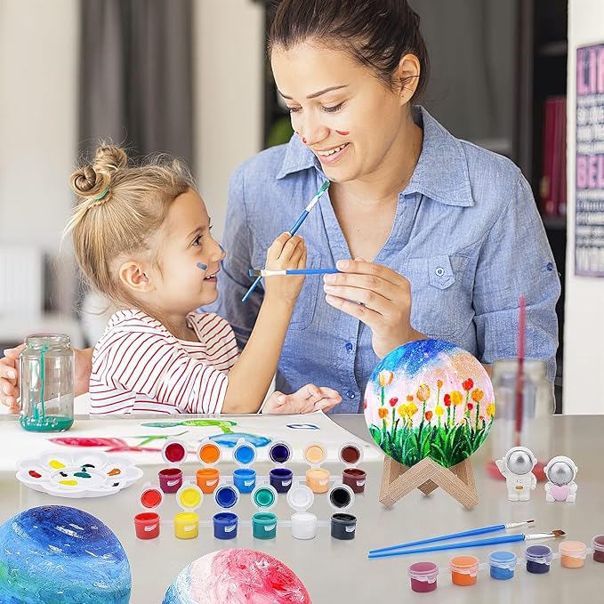 16 Colors Rechargeable Paint Your Own Moon Lamp Kit, DIY Night Light Arts & Crafts Kit Gift for Kids, Women,Teen Girls Boy Birthday Ages 5 6 7 8 9 10 11 12 Bulk Kindergarten Home Décor