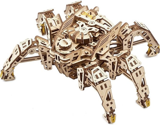 Ugears Hexapod Explorer 3D Puzzle - Walking Robot Wooden Model Kits for Adults to Build - Self-Propelled 6-Legged Mechanical Crawler Craft Kit - 3D Wooden Puzzles for Adults for Fathers Day - 388 Pcs