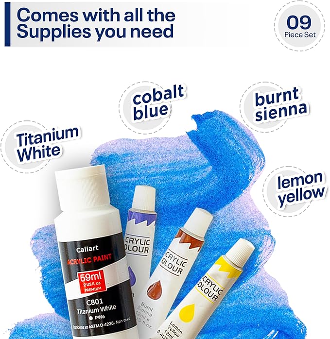 Painting4Real DIY Painting Class Kit for Adults with Video Tutorials: Learn to Paint Lemon Bowl – How to Paint with Acrylics – Painting & Art Supplies – 9 Piece Acrylic Paint Set