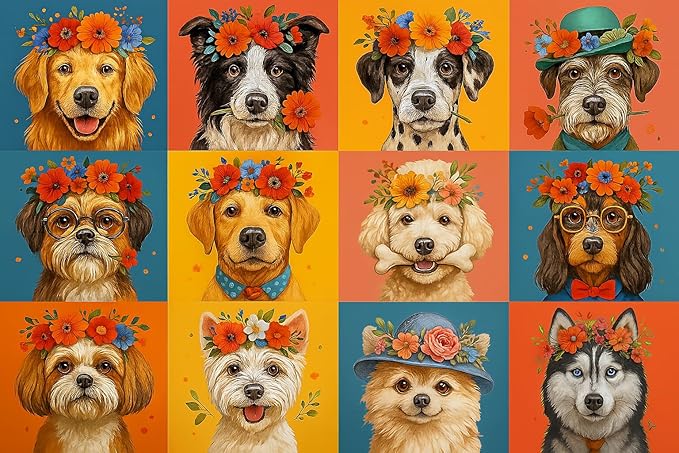 100-Piece Cute Dog Puzzle for Kids Ages 4-6 6-8 8-10, Adorable Cartoon Puppies with Flower Crowns, Hats & Glasses โ Educational Jigsaw Puzzle Toys for Girls & Boys Gift