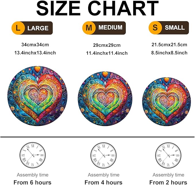 Wooden Puzzles for Adults - 200 Pieces Mandala Heart Wooden Puzzle - Unique Animal Shape Wood Cut Puzzles - Eco-Friendly Home Office Decor (M-11.4 * 11.4in)