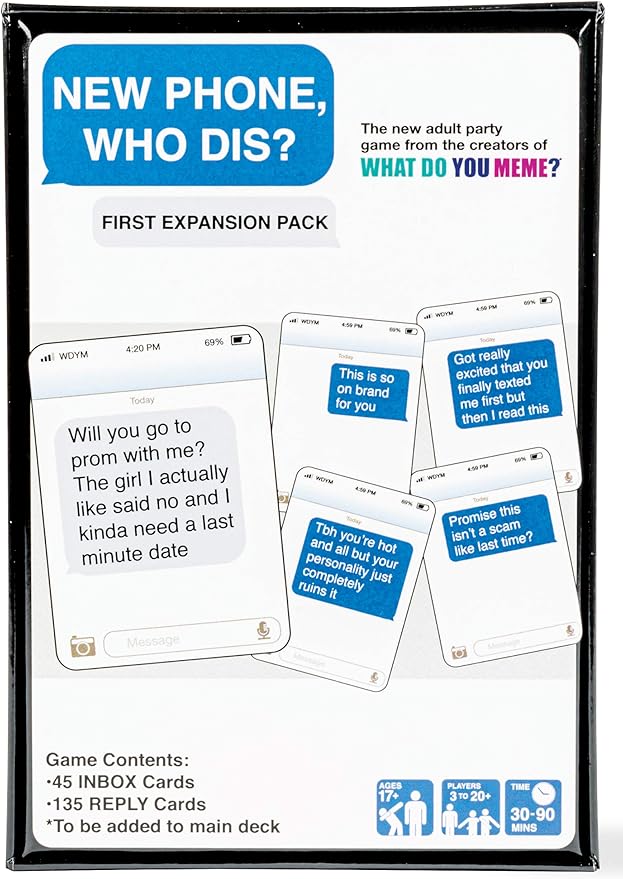 New Phone, Who Dis? Expansion Pack by Relatable, Designed to Add to New Phone, Who Dis? Core Games, The Viral Card Game for Adults, Great for Party Games, Includes 45 Inbox Cards and 135 Reply Cards