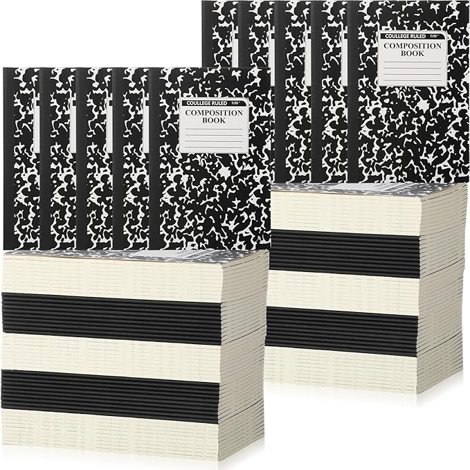 Fainne 100 Pack A5 Composition Notebooks Bulk College Ruled Composition Notebooks Marble Covers Notebook for Student Classroom Office Supplies 30 Sheet/60 Page(Black)