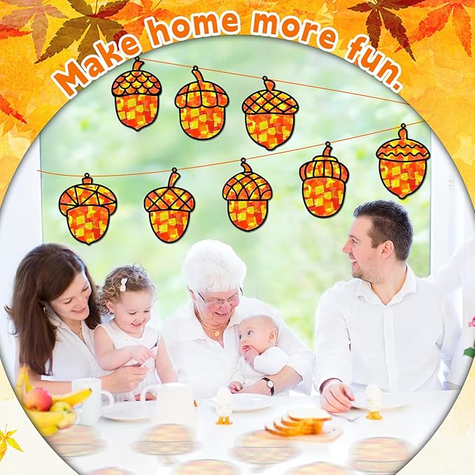32 Sets Pine Cones Suncatchers Craft Kit DIY Window Stained Glass Effect Fall Autumn Pine Cones Paper Craft Home School Classroom Decoration Kid Birthday Gift Creative Art Project Activity Game