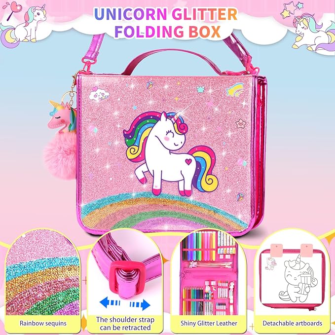 70Pcs Fruit Scented Markers Kit - Kawaii Stationery Set with Unicorn Pencil Case, Art Coloring Drawing Kit for Kid Include Marker, Pencil, Crayon, Pen, Eraser, Sticker, Unicorn Gift for Girl 4-12 Year