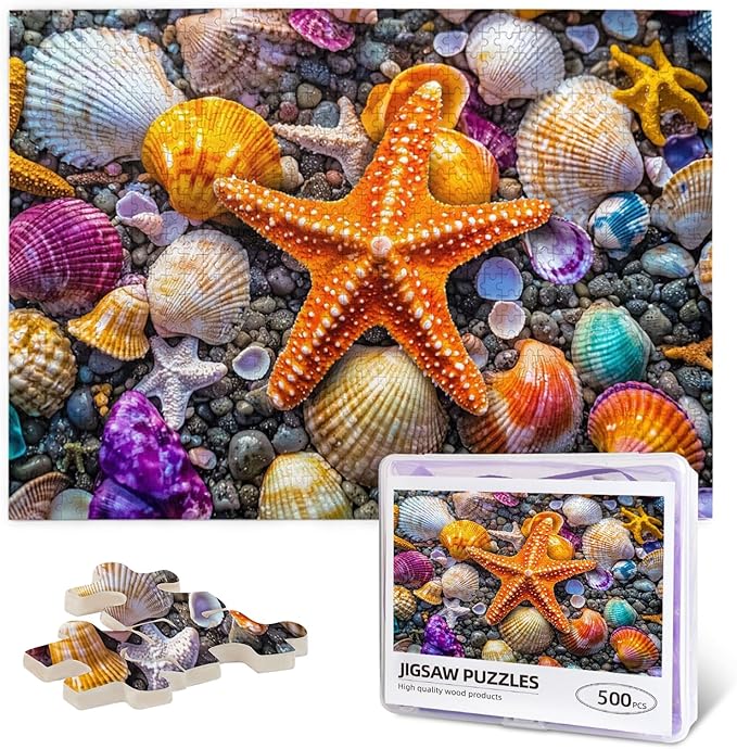 Jigsaw Puzzles for Adults 500 Pieces,Colorful Seashell Puzzle for Adult 500 Piece, Seashell and Seashore Beach 500 Pieces for Adults, Marine Jigsaw Puzzles 500 Piece for Adult