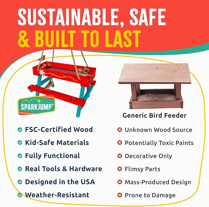 Picnic Table Feeder for Squirrels - DIY Woodworking Project for Kids and Families, Includes Tools, Screws, and Paint Set, Sustainable FSC-Certified Wood, Ages 6+